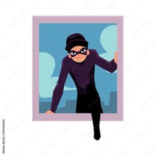 An illustration of a burglar entering a house.