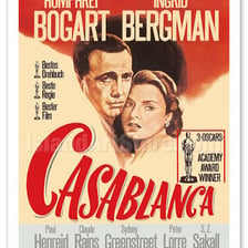 Poster for the 1942 film Casablanca featuring Humphrey Bogart and Ingrid Bergman