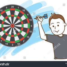 A person lining up a dart toward a dartboard.