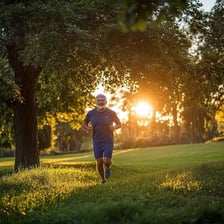 A person jogging at an easy pace along a park path