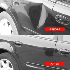 A small dent visible on the door of a car