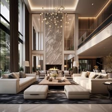 An elaborately decorated, fashionably luxurious interior.