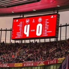 A soccer scoreboard displaying a 0–0 score