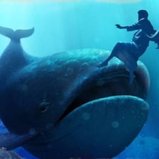 A biblical illustration of Jonah being swallowed by a large sea creature