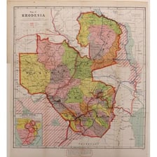 Historical map showing Rhodesia and present-day Zimbabwe