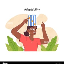 An illustration showing a person adjusting to a changing environment