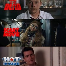 Movie imagery associated with two well-known film spoofs