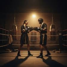 Two boxers lightly sparring in a boxing ring