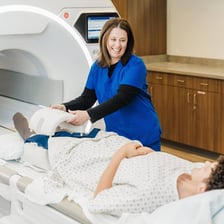 A patient undergoing a magnetic resonance imaging scan.