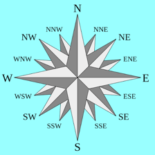 A compass rose marking the opposite directions NNW and SSE