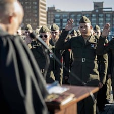 U.S. Marines standing in formation at a military ceremony