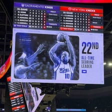 A Sacramento Kings basketball game scoreboard displaying the team abbreviation.