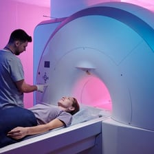 A patient undergoing a magnetic resonance imaging scan