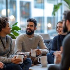 Friends having a casual conversation over coffee