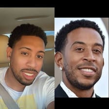 Two people being compared as near-identical look-alikes
