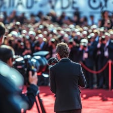 Photographers taking pictures of a celebrity on a red carpet