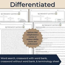 An educational word puzzle showing the missing letters in “RET__EMENT PL_N” highlighted to form IRA.