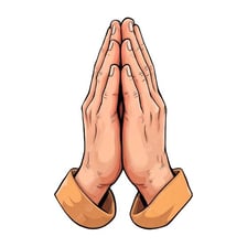 An illustration of the folded-hands emoji used to represent praying.