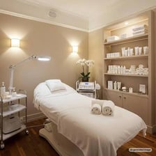 A massage treatment room in a spa