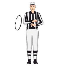 A basketball referee signaling a traveling violation