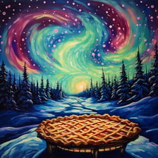 A pie pictured against a bright sky