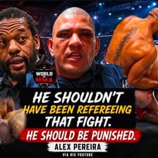 An MMA referee stopping a bout with a technical-knockout signal