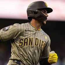 A San Diego Padres baseball player at bat