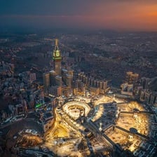 The Kaaba in Mecca surrounded by the Grand Mosque