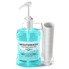 A bottle of green mint-flavored mouthwash