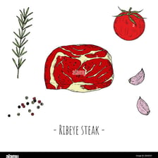 A humorous cartoon-style depiction of a raw steak held against a black eye.