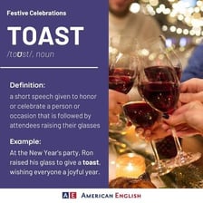 A visual contrast between toast on a breakfast plate and people making a celebratory toast