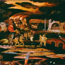 A historical scene suggesting a time long past.