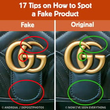 A visual comparison of an authentic product and a counterfeit version