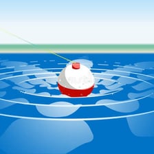 A small floating object rising and falling on the surface of water.