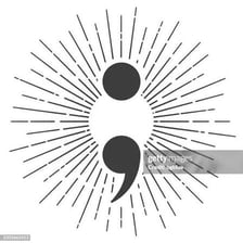 A semicolon beside a comma, showing the comma shape without the semicolon's upper dot.
