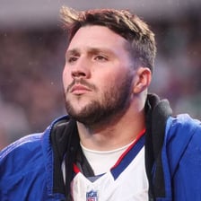 Josh Allen in a Buffalo Bills football uniform.