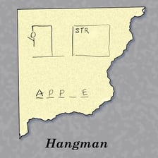 A simple Hangman game drawn on paper with blanks and a gallows.