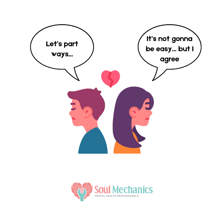 Two people having a serious conversation about ending their relationship