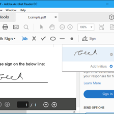 A PDF document displaying an electronic signature field.