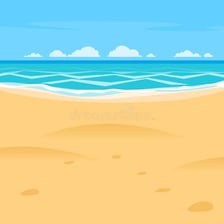 A beach scene showing the ocean beside the shore and sand