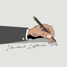A left-handed person writing with the left hand.