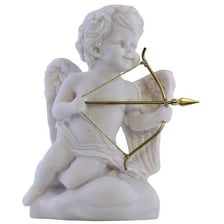 A depiction of Eros, the Greek god of love, holding a bow and arrows.