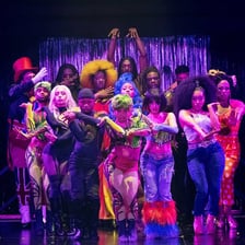 A stage performance from the Broadway musical Cats depicting its feline characters.