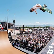 A person celebrating an exciting extreme-sports moment