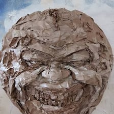 A full moon with a face-like pattern suggesting a man in the moon.