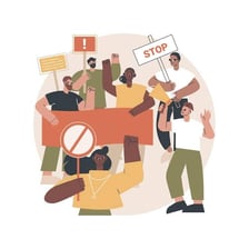 An illustration depicting several social problems affecting a community