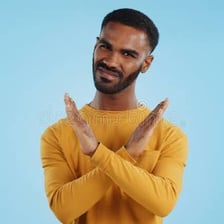 Person shaking their head to indicate an informal no