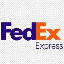A FedEx delivery vehicle displaying the company’s purple-and-orange branding.