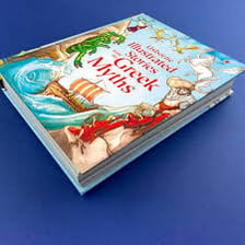 An illustrated book or scene representing traditional origin stories