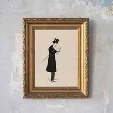 A vintage-style illustration of a well-dressed gentleman courting someone